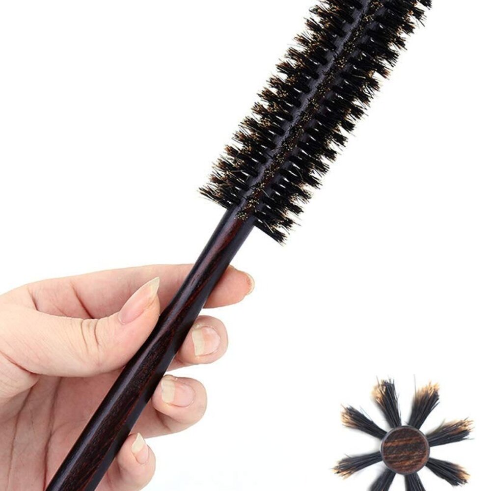 Small Round Hair Brush for Thin or Short Hair, Mini Round Boar Bristle Beard Bru